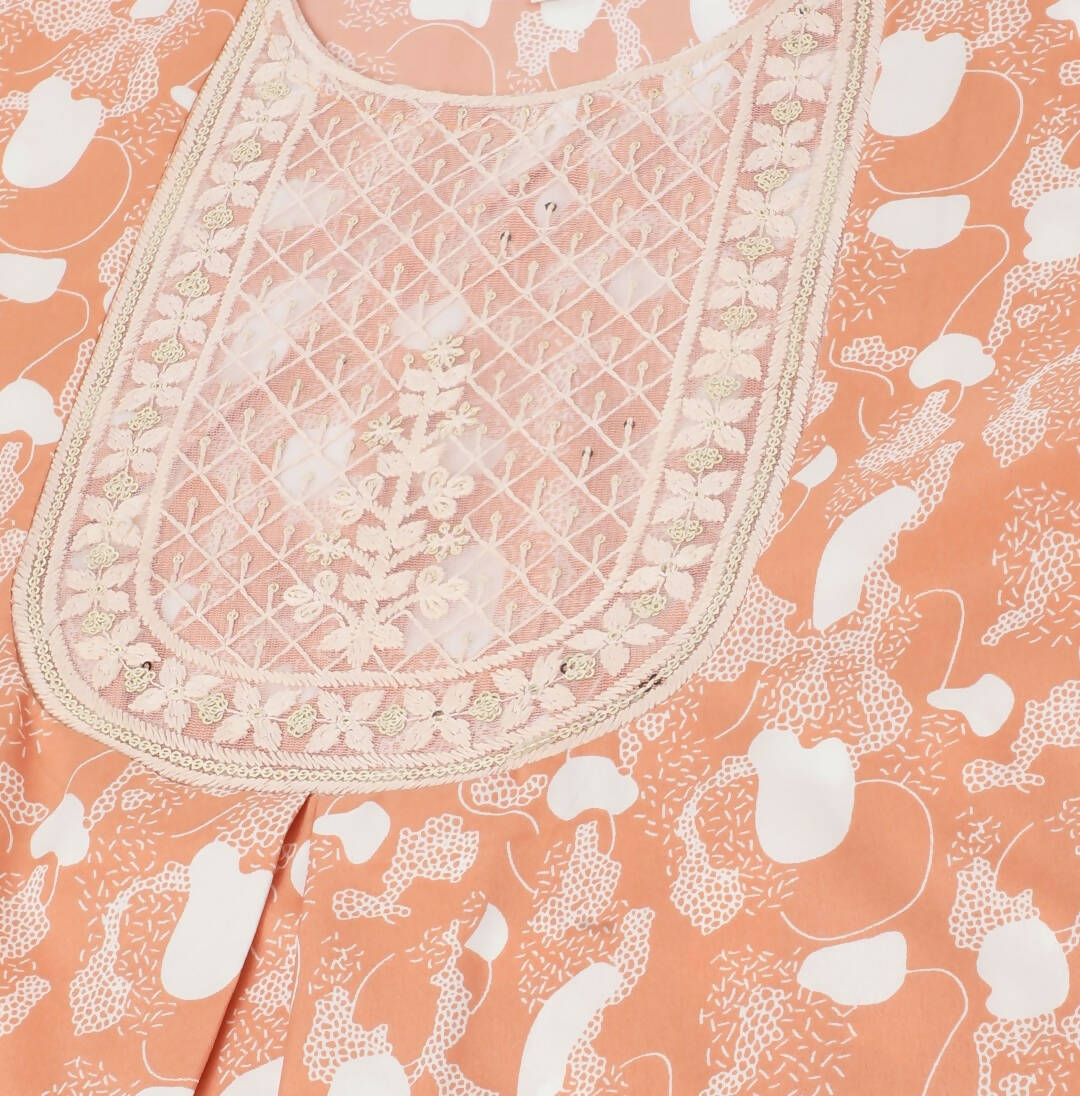 Orange Poly Crepe Digital Printed Top with Matching Bottom - Preeti - Distacart