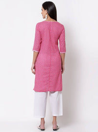Thumbnail for Myshka Women's Pink Cotton 3/4 Sleeve Round Neck Printed Casual Kurta