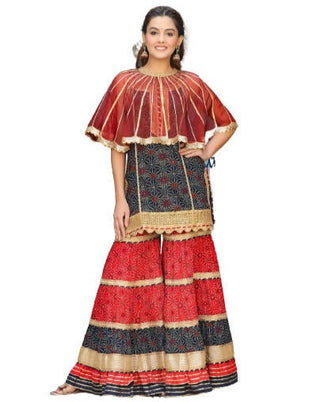 Shehnaai Navy & Red Color Kurta with Sharara