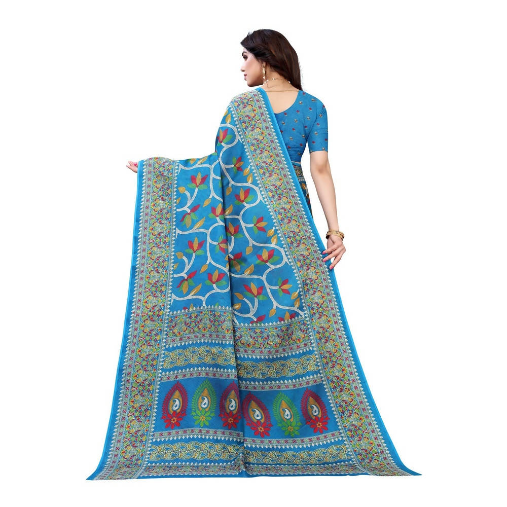 Vamika Printed Jute Silk Blue Saree online