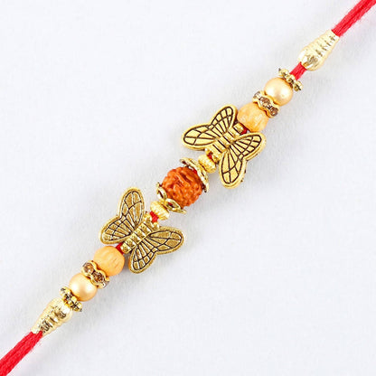 Ethnic Butterfly Rudraksha Rakhi & Soan Papdi