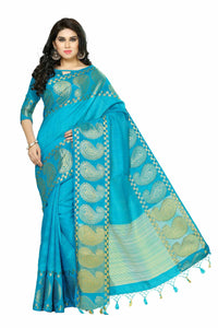 Thumbnail for Mimosa Women's Banarasi Tussar Silk Turquoise Blue Saree - Distacart