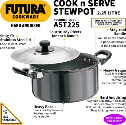 Hawkins Futura Hard Anodized Cook-n-Serve Stewpot 2.25 L with Lid (AST225) - Distacart