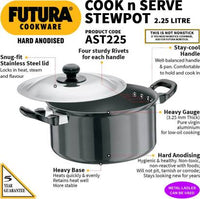 Thumbnail for Hawkins Futura Hard Anodized Cook-n-Serve Stewpot 2.25 L with Lid (AST225) - Distacart