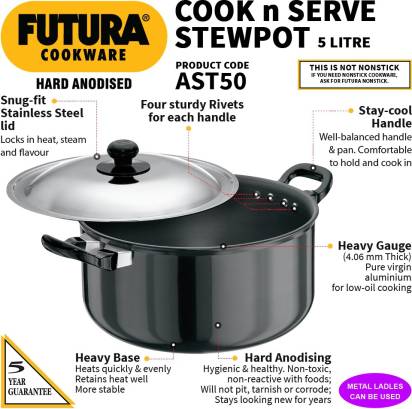 Hawkins Futura Hard Anodised Cook-n-Serve Stewpot 5 L with Lid (AST50) - Distacart
