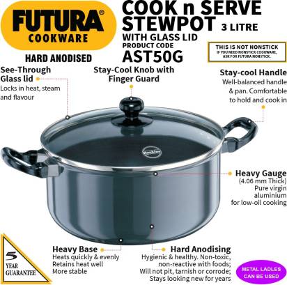 Hawkins Futura Hard Anodized Stewpot 24 cm Diameter 5 L with Lid (AST50G) - Distacart