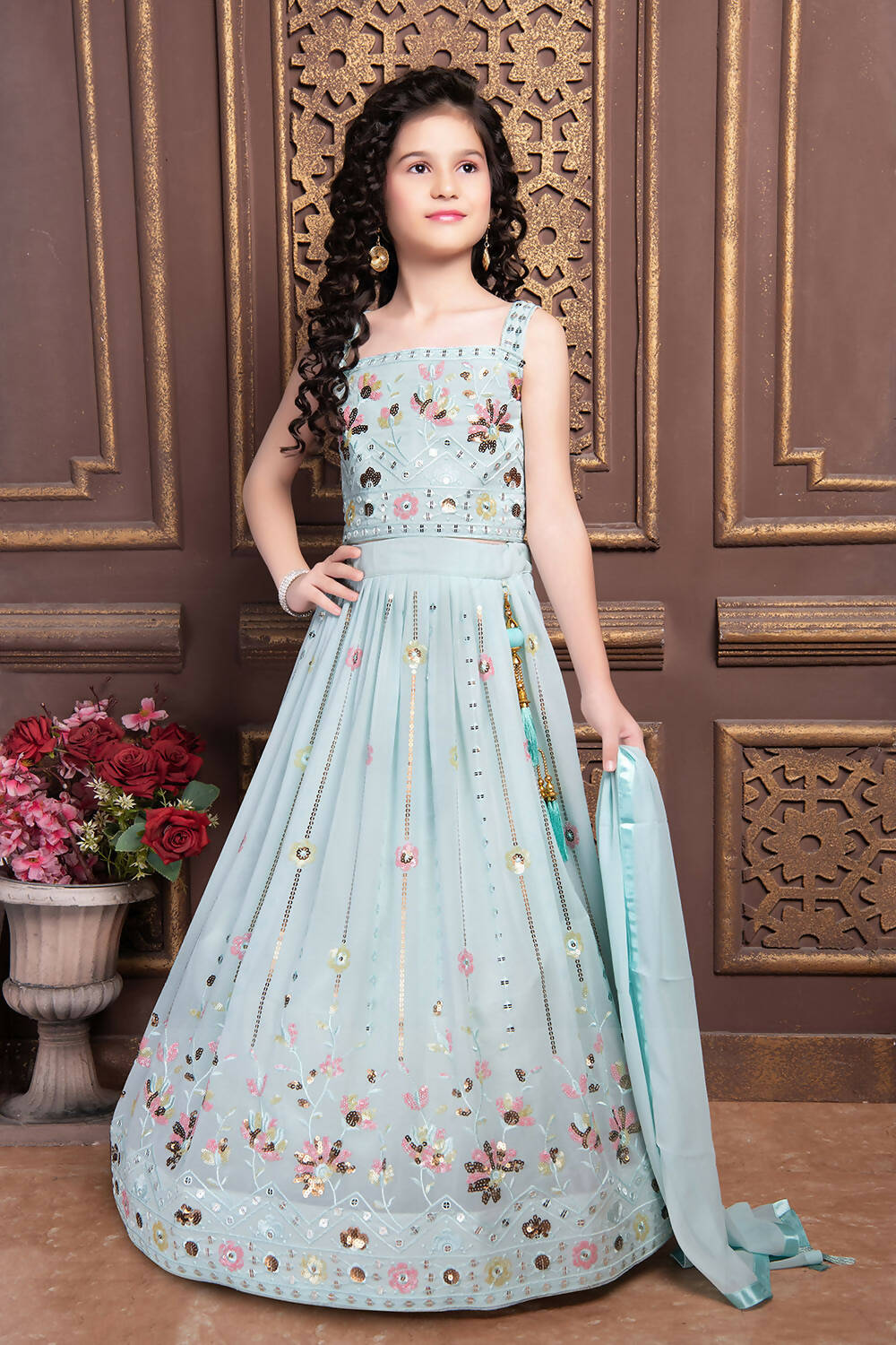 Kids Functional Designer Sky Georgette Lehenga Choli - Aaradhna - Distacart