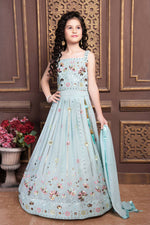Thumbnail for Kids Functional Designer Sky Georgette Lehenga Choli - Aaradhna - Distacart