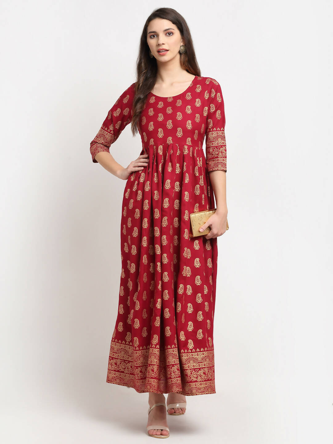 Rudra Bazaar Gold Printed A-Line Kurti - Distacart