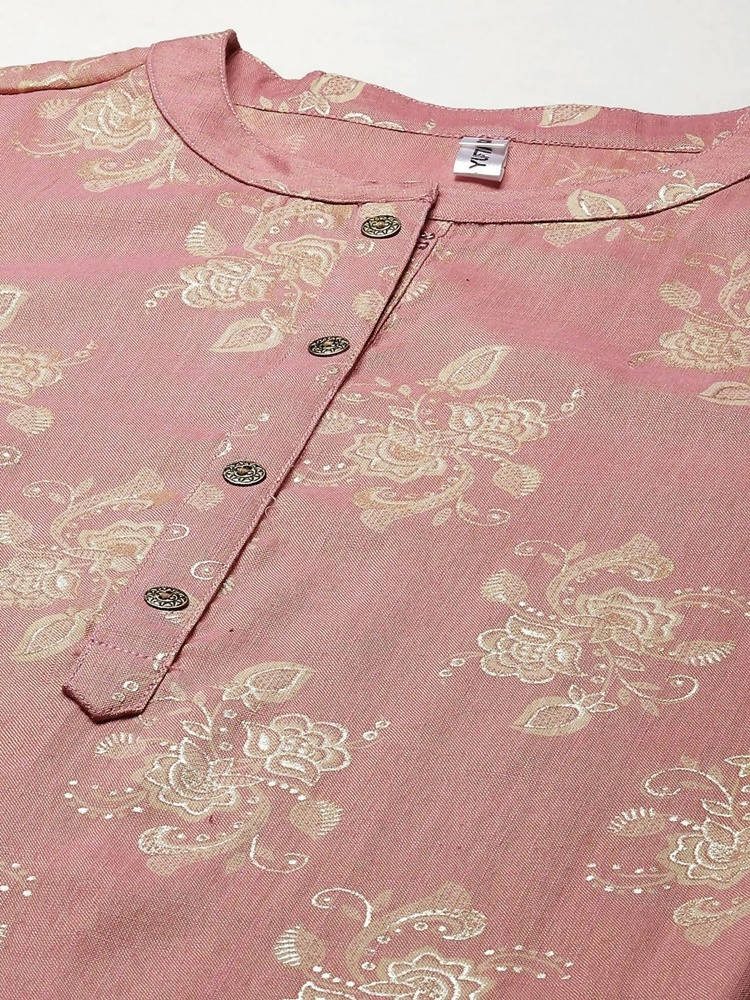 Yufta Women Pink Floral Printed Pastels Cotton Kurta