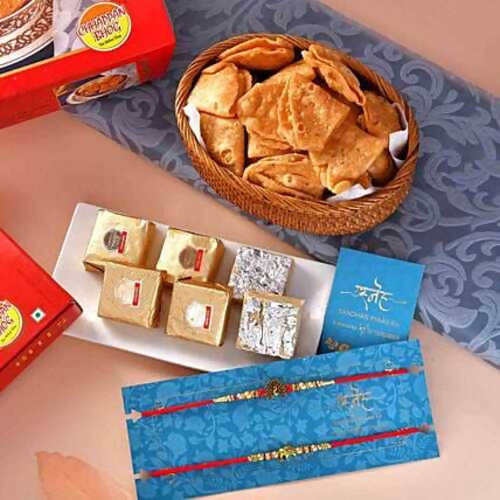 Peacock & Elephant Rakhis With Mewa Bites & Suhal Combo