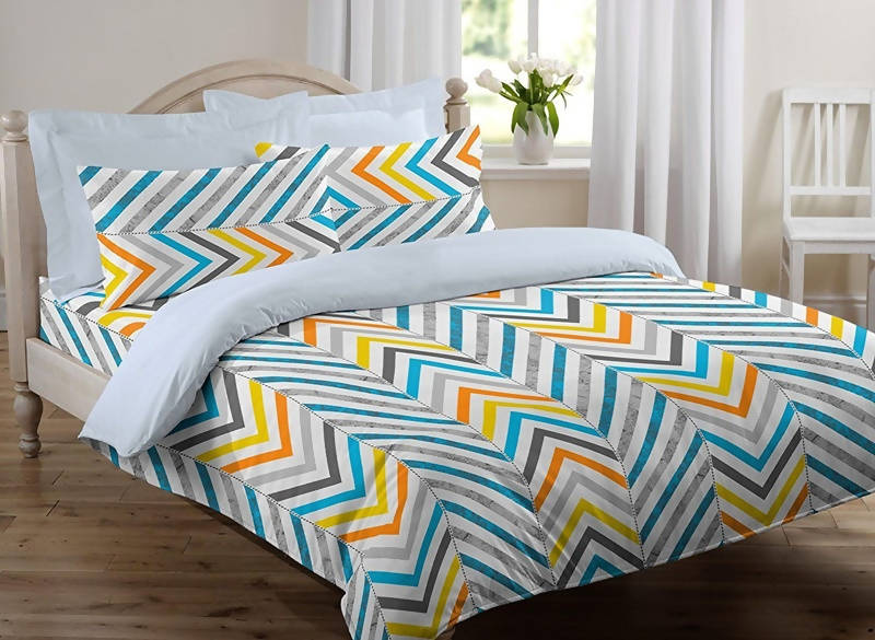Vamika Printed Cotton White & Multicolor Bedsheet With Pillow Covers (LEOC_ZIGZAG_O) - Distacart