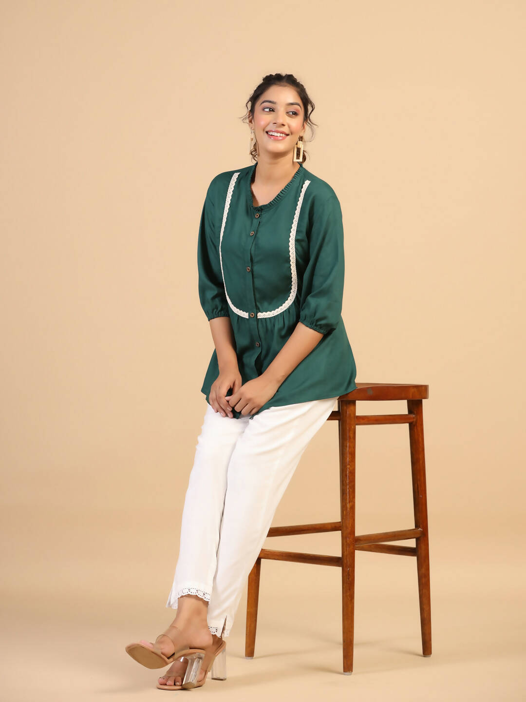 Womens Green Rayon Solid Top - Keeva - Distacart