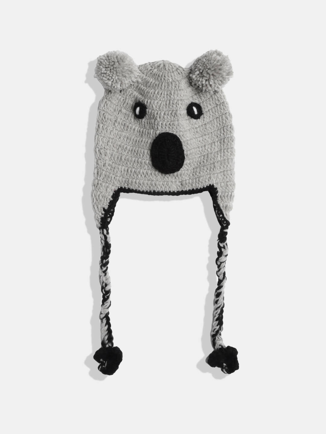 Chutput Kids Woollen Hand Knitted Kuala Bear Detail Cap - Grey - Distacart