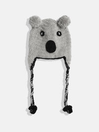 Thumbnail for Chutput Kids Woollen Hand Knitted Kuala Bear Detail Cap - Grey - Distacart
