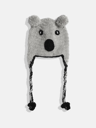 Chutput Kids Woollen Hand Knitted Kuala Bear Detail Cap - Grey - Distacart