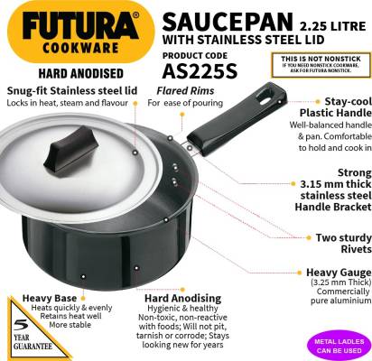 Hawkins Futura Hard Anodised Sauce Pan 18 cm Diameter with Lid 2.25 L (AS225S) - Distacart