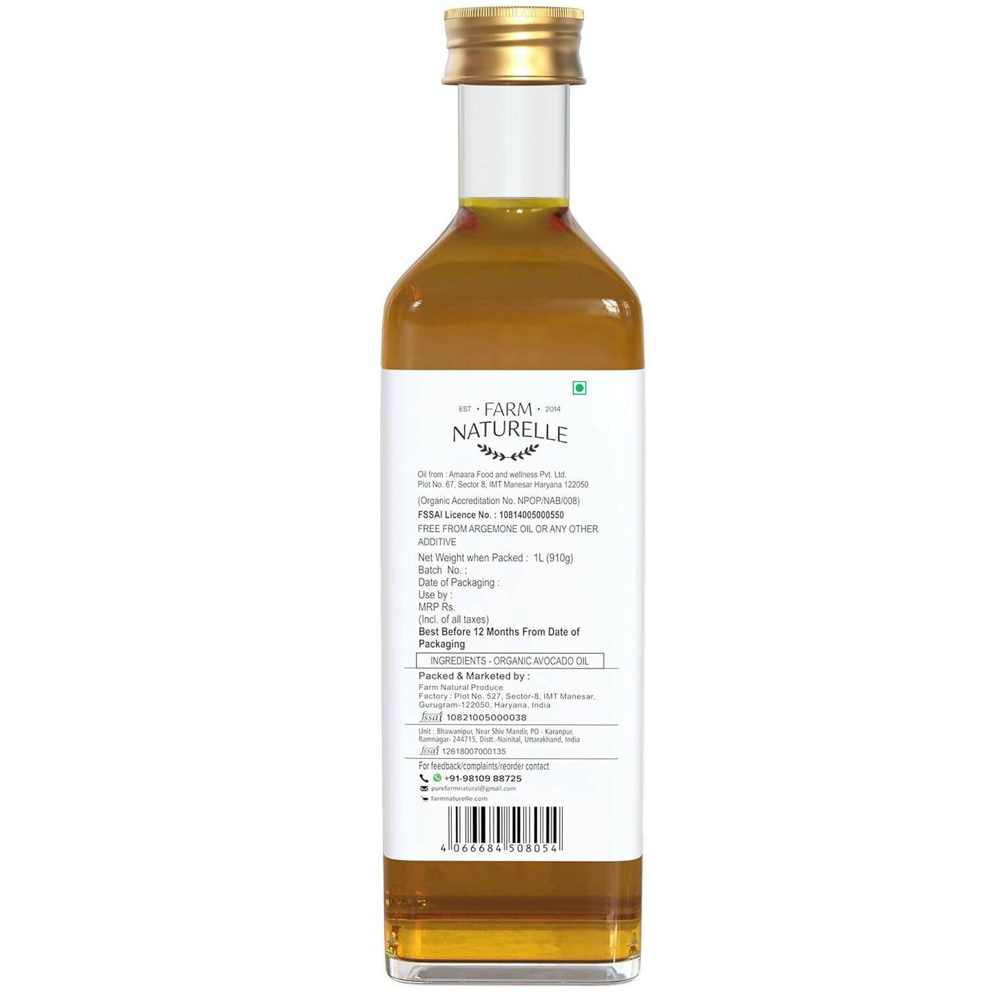 Farm Naturelle 100% Pure Extra Virgin Avocado Oil - Distacart