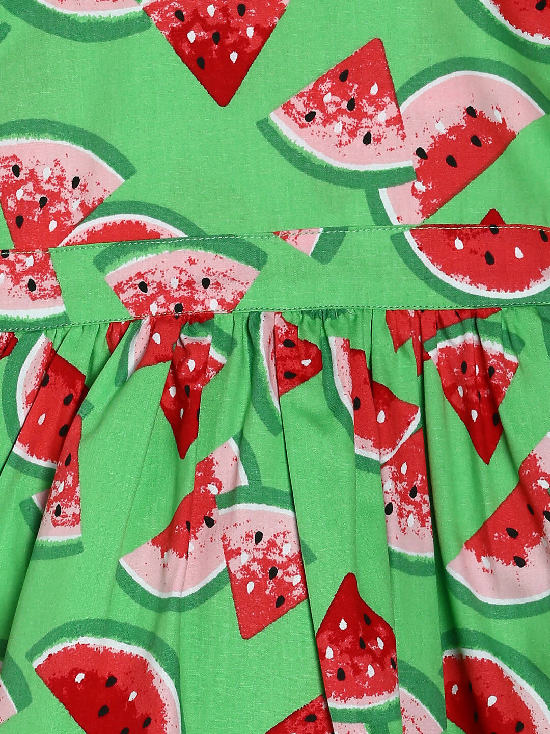 Manet Girls Cotton V Neck Frill Frock Watermelon Printed - Green - Distacart