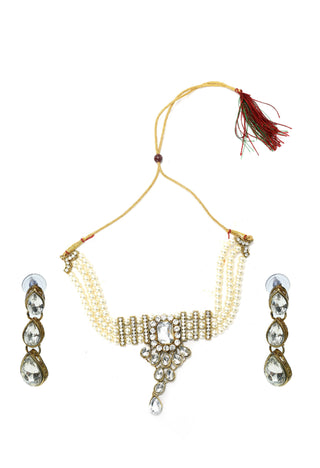 Mominos Fashion Johar Kamal Gold-Plated Brass Finish Kundan/Stone Choker For Women (White) - Distacart