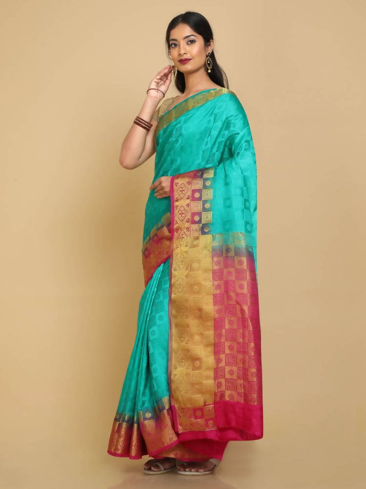 Kalamandir Checked Green Pashmina Saree