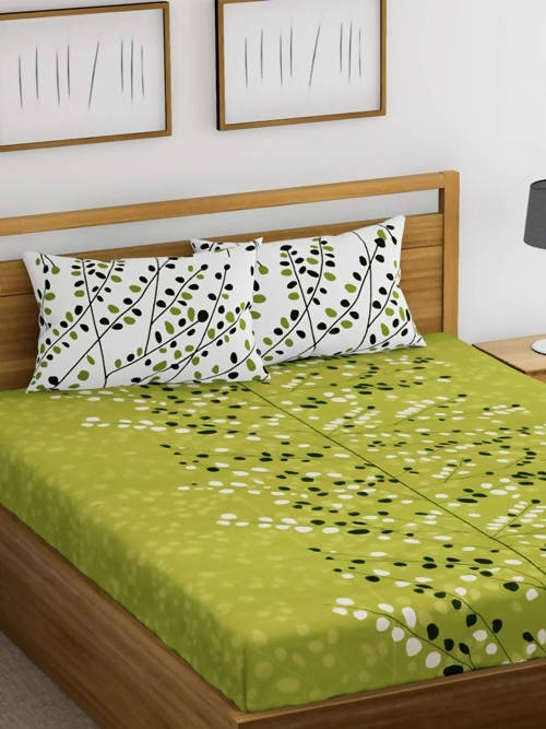 Vamika Printed Cotton Mehandi Color Bedsheet With Pillow Covers (LEOC_1_M) - Distacart
