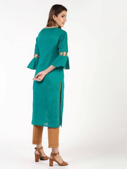 Aniyah Cotton Criss Cross Bell Sleeves Blue Straight Kurta (AN-143K)