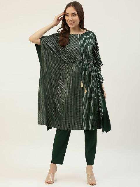 FIORRA Women's Green Poly Crepe Kaftan Type Kurta Set - Distacart