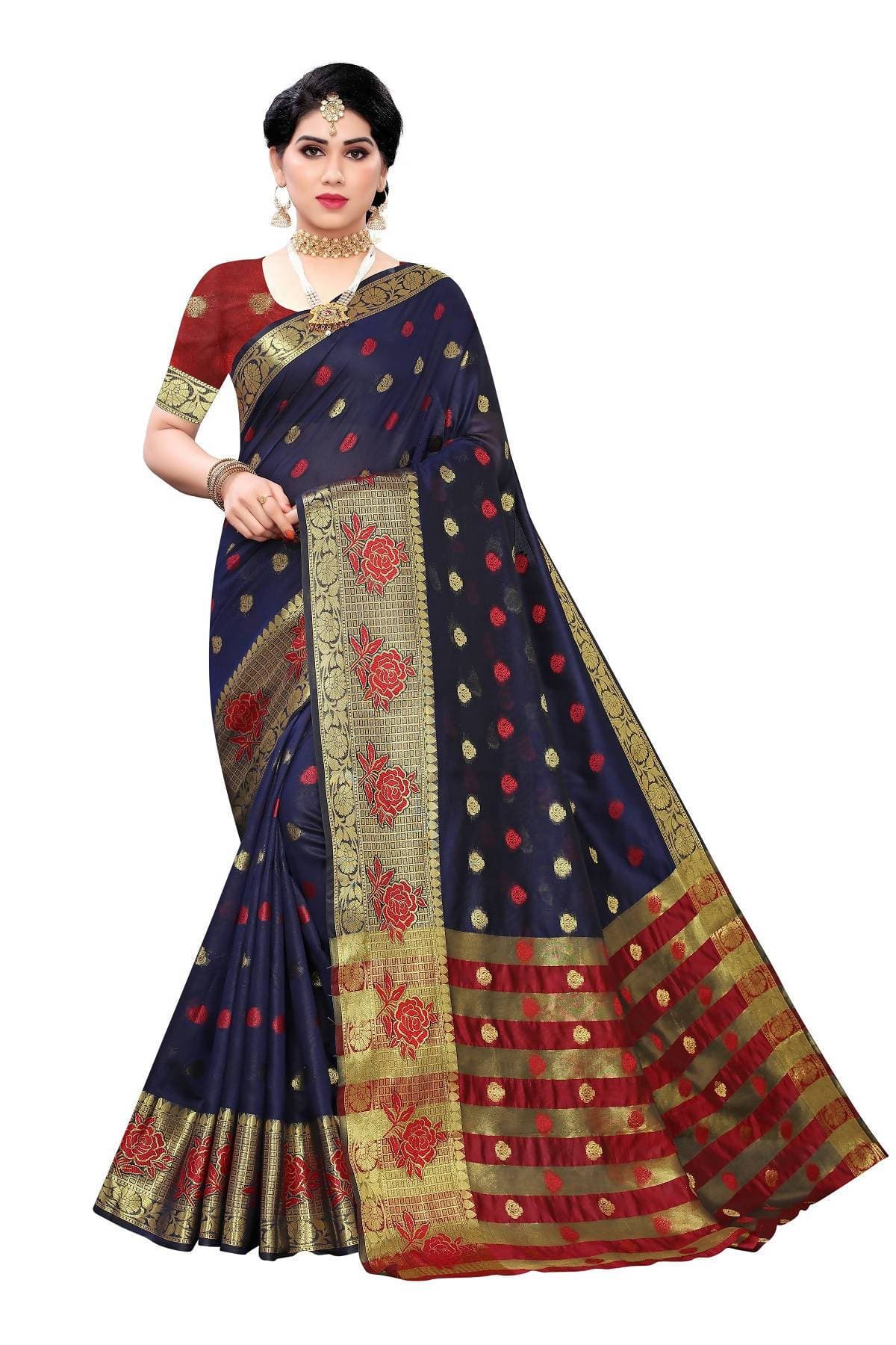 Vamika Banarasi Jaquard Navy Blue Weaving Saree