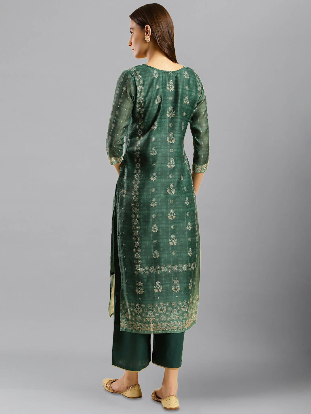 Sea Green Chinon Digital Printed With Hand Work Kurta - Himanshi - Distacart