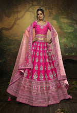 Thumbnail for House of Panchhi Pink Pure Silk Moti & Zarkan heavy embroidery Lehenga choli & Dupatta - Distacart