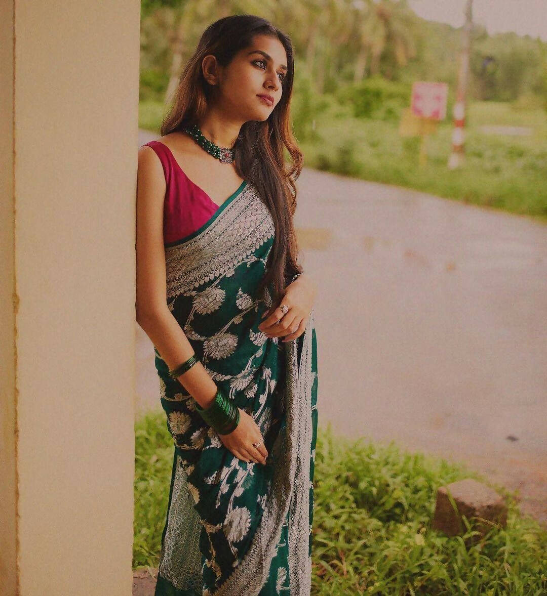 DEIANA'S Beautiful Golden Jari with New Design Soft Lichi Silk Saree - Green - Distacart