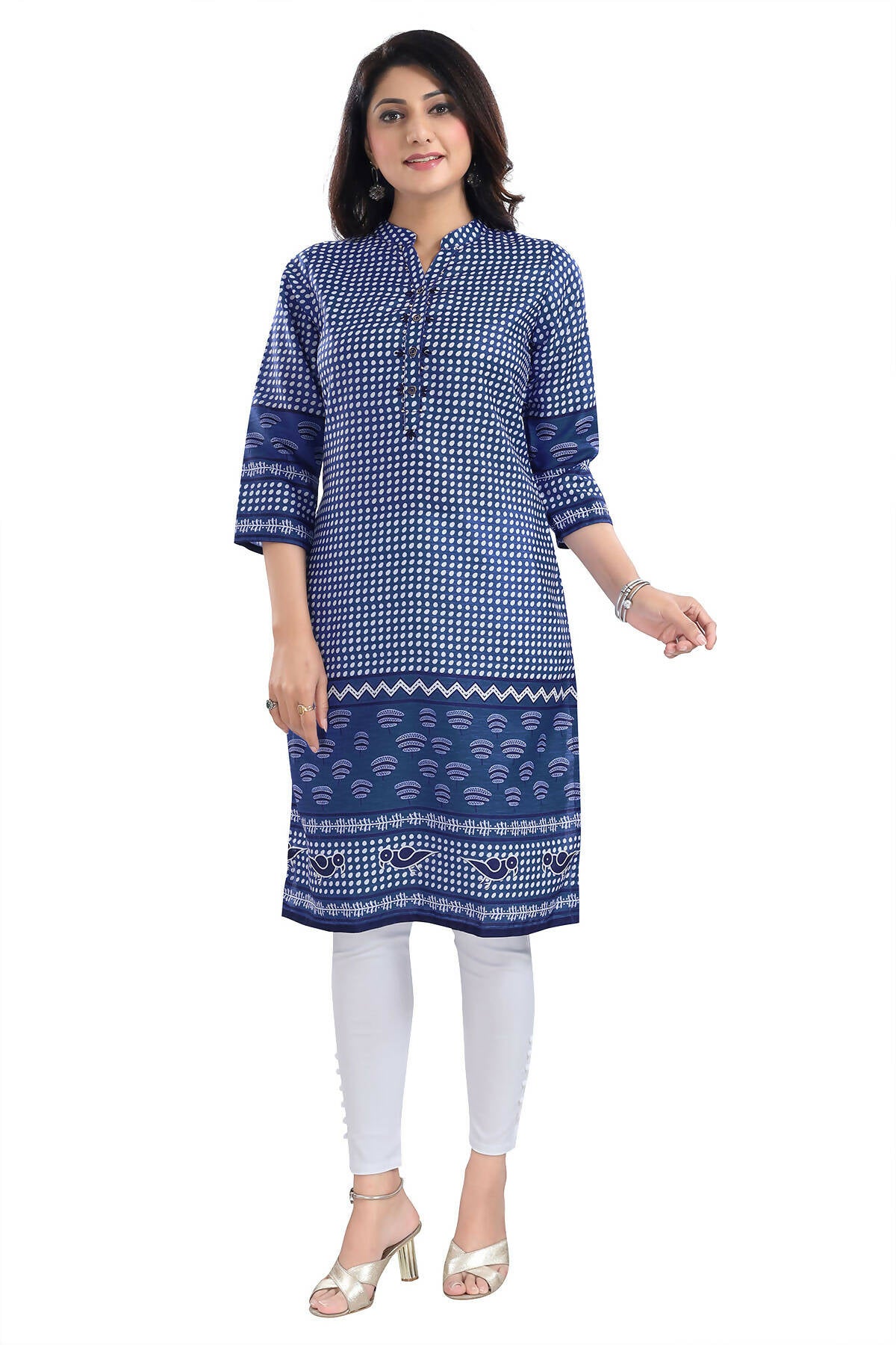 Snehal Creations Indigo Blue Designer Digital Print Cotton Slub Fabric Long Kurti Tunic - Distacart
