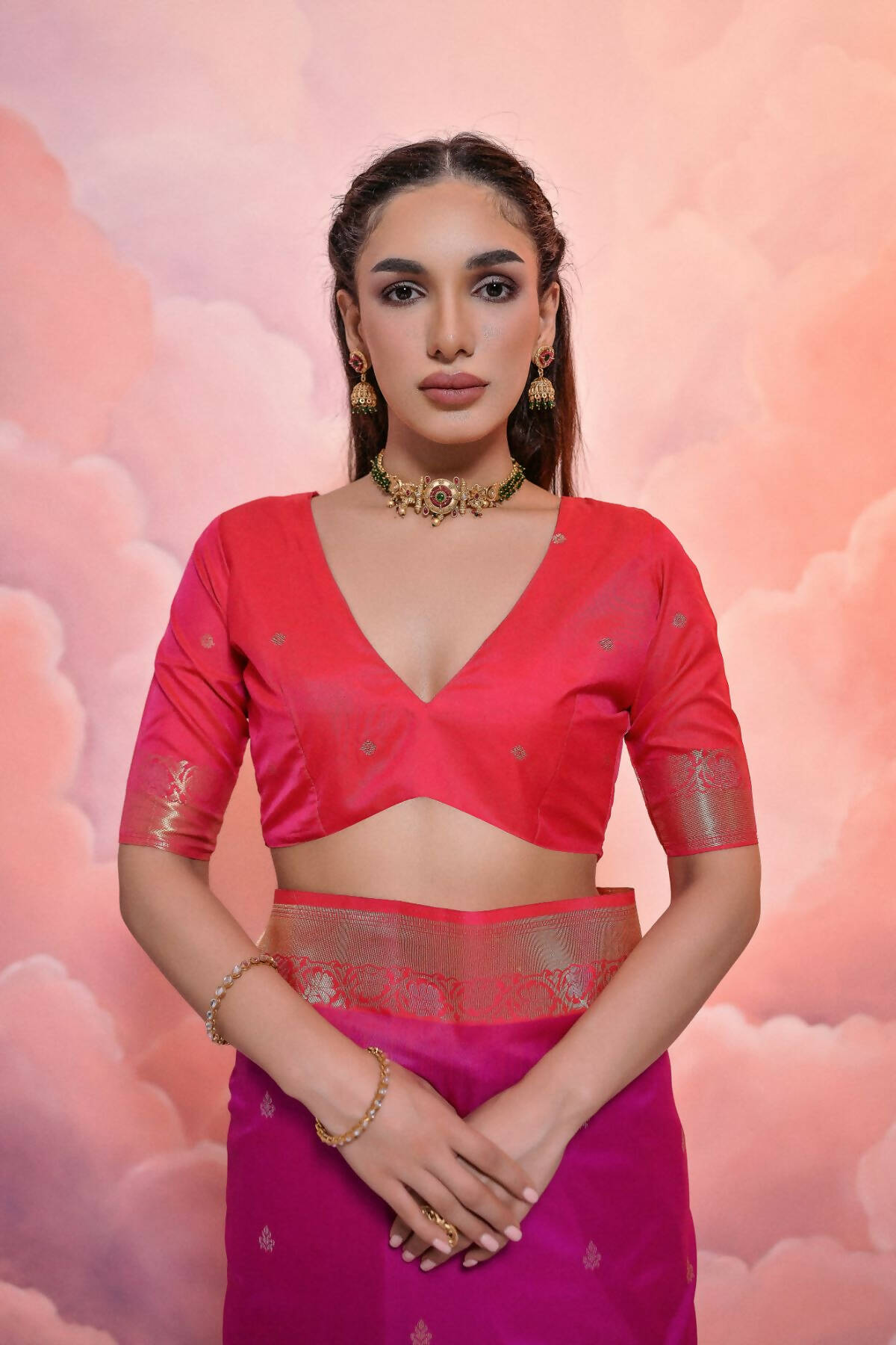 Vishnu Weaves Women's Wine Soft Silk Zari Woven Saree with Blouse - Distacart