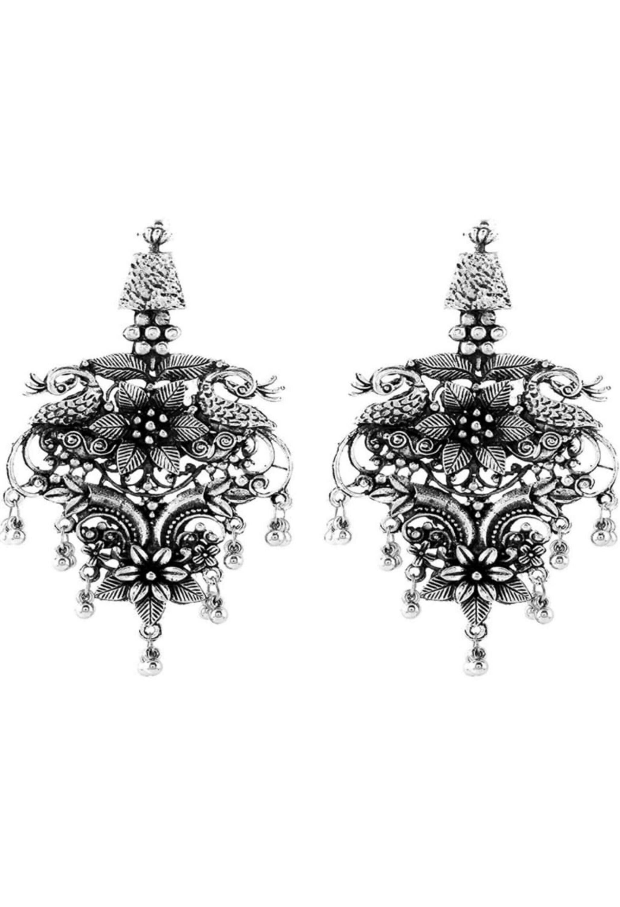 Mominos Fashion Joharkamal Silver-Plated Peacock Design Drop Earrings For Women - Distacart