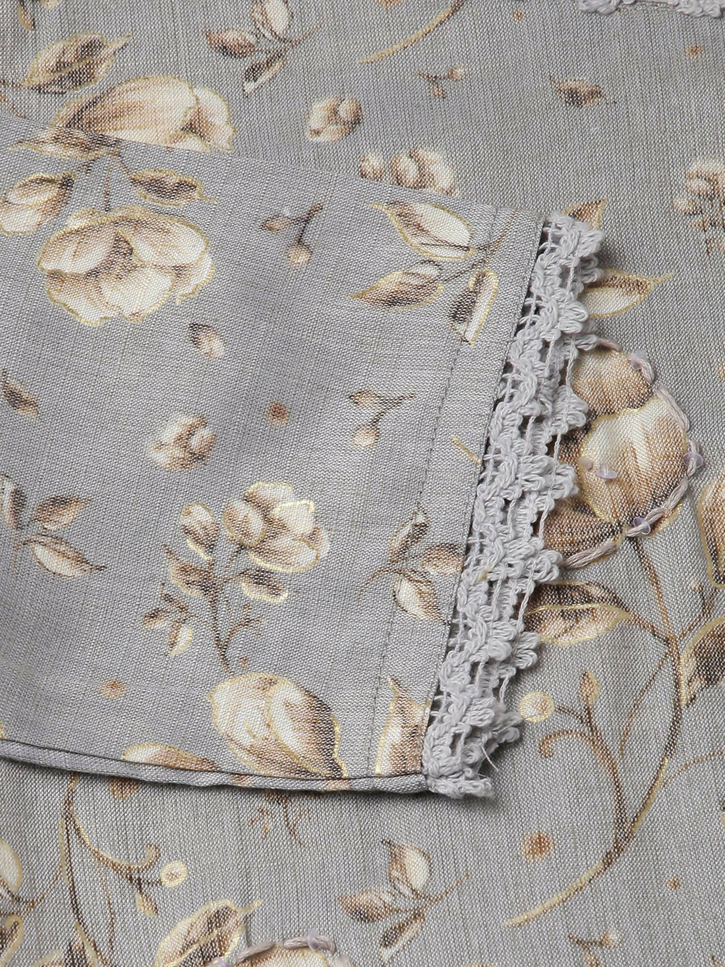 Grey Poly Rayon Floral Printed Straight Kurta - Prasuti - Distacart