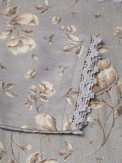 Grey Poly Rayon Floral Printed Straight Kurta - Prasuti - Distacart
