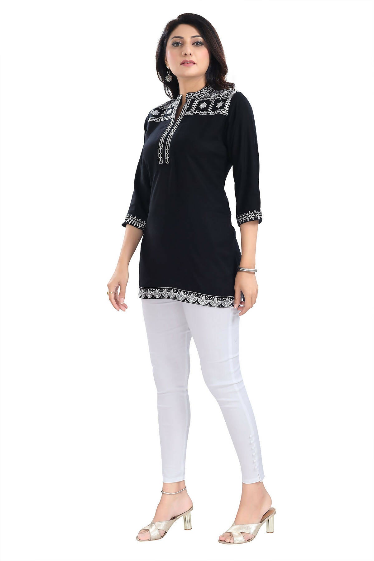 Snehal Creations Blissful Black Women Embroidered Boho Chic Tunic Top - Distacart