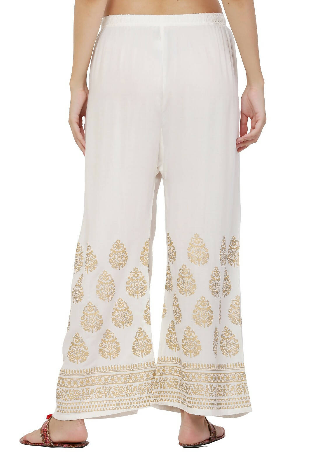 PAVONINE White Color Golden Printed Rayon Fabric Sharara For Women - Distacart