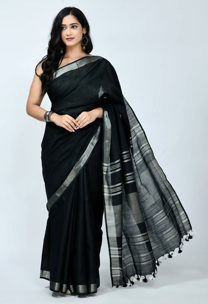 Mominos Fashion Moeza Bhagalpuri Handloom Silk Black Saree
