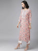 Yufta Peach Hand Block Printed Kurta with Trouser and Dupatta