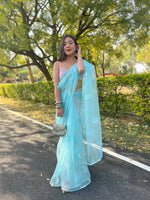 Thumbnail for Vastrasky Sky Blue Organza Saree - Distacart