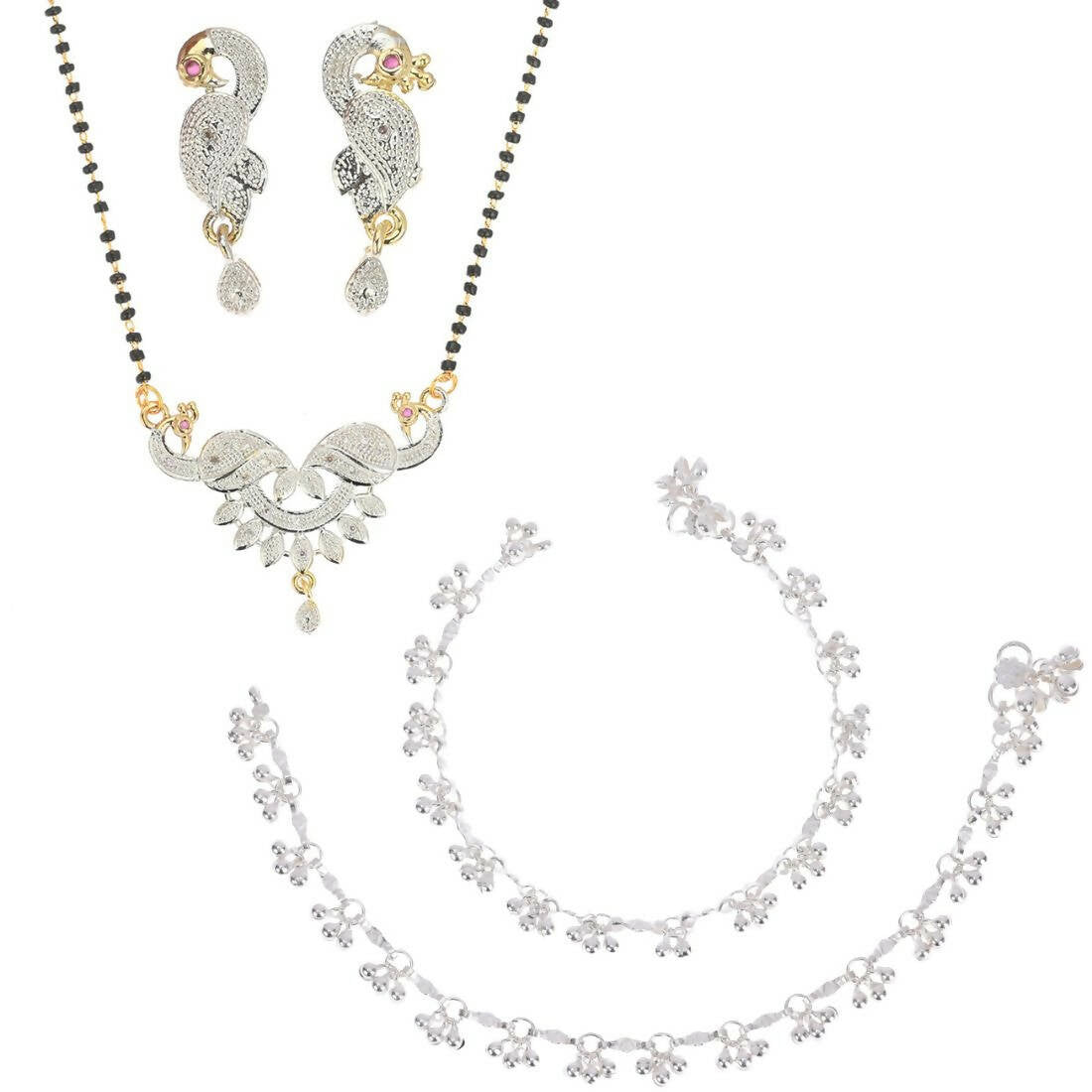 AanyaCentric Gold-plated Mangalsutra Pendant Earring Set & Silver Plated Anklet - Distacart