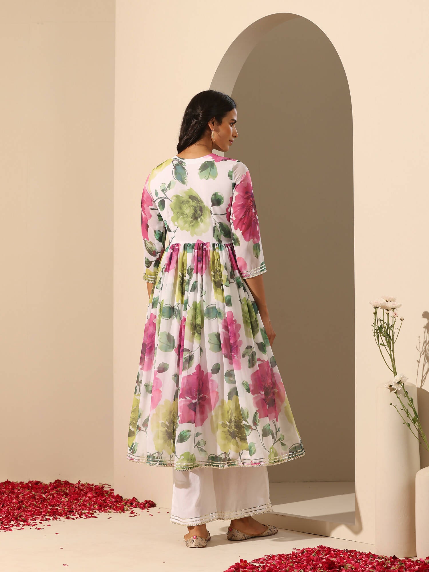 Pomcha Jaipur White Gul Gulistan Anarkali Set - Distacart