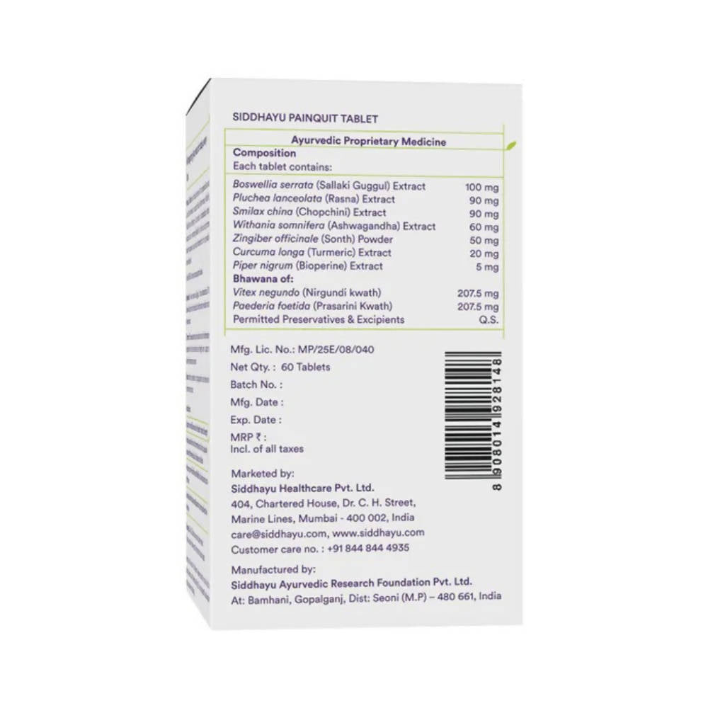 Siddhayu Ayurveda Painquit Natural 5 in 1 Joint Care Formula Tablets - Distacart