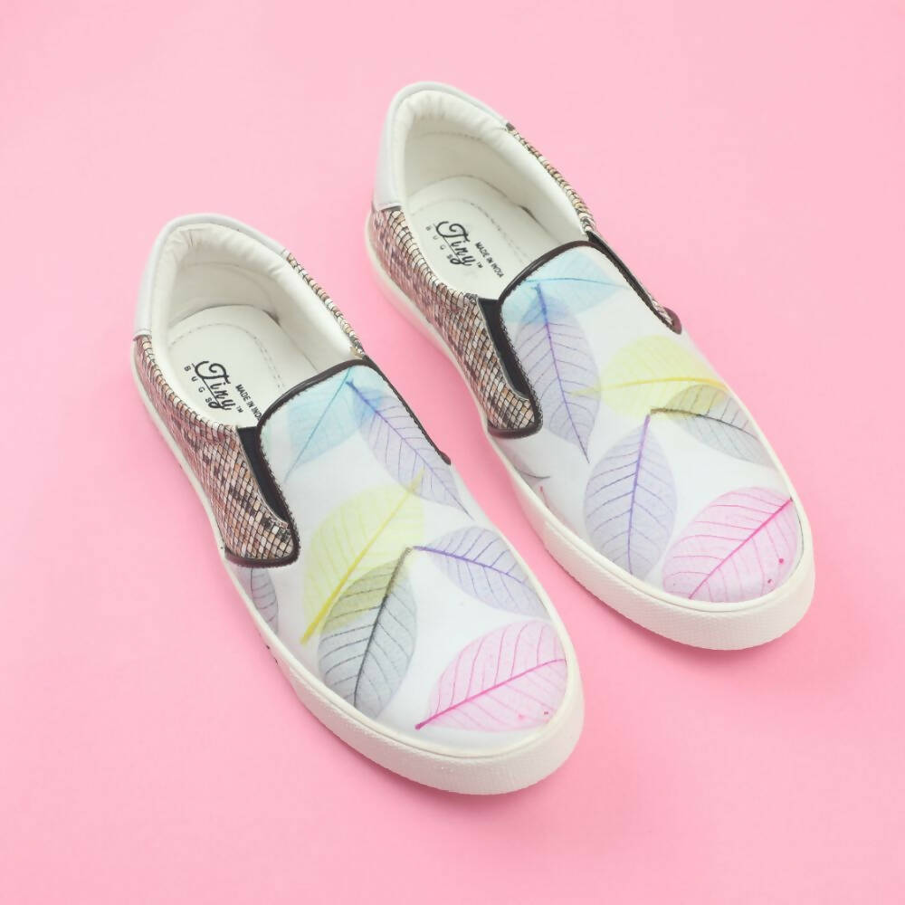 Tiny Bugs Girls Leaf Printed Slip Ons Sneakers - White - Distacart