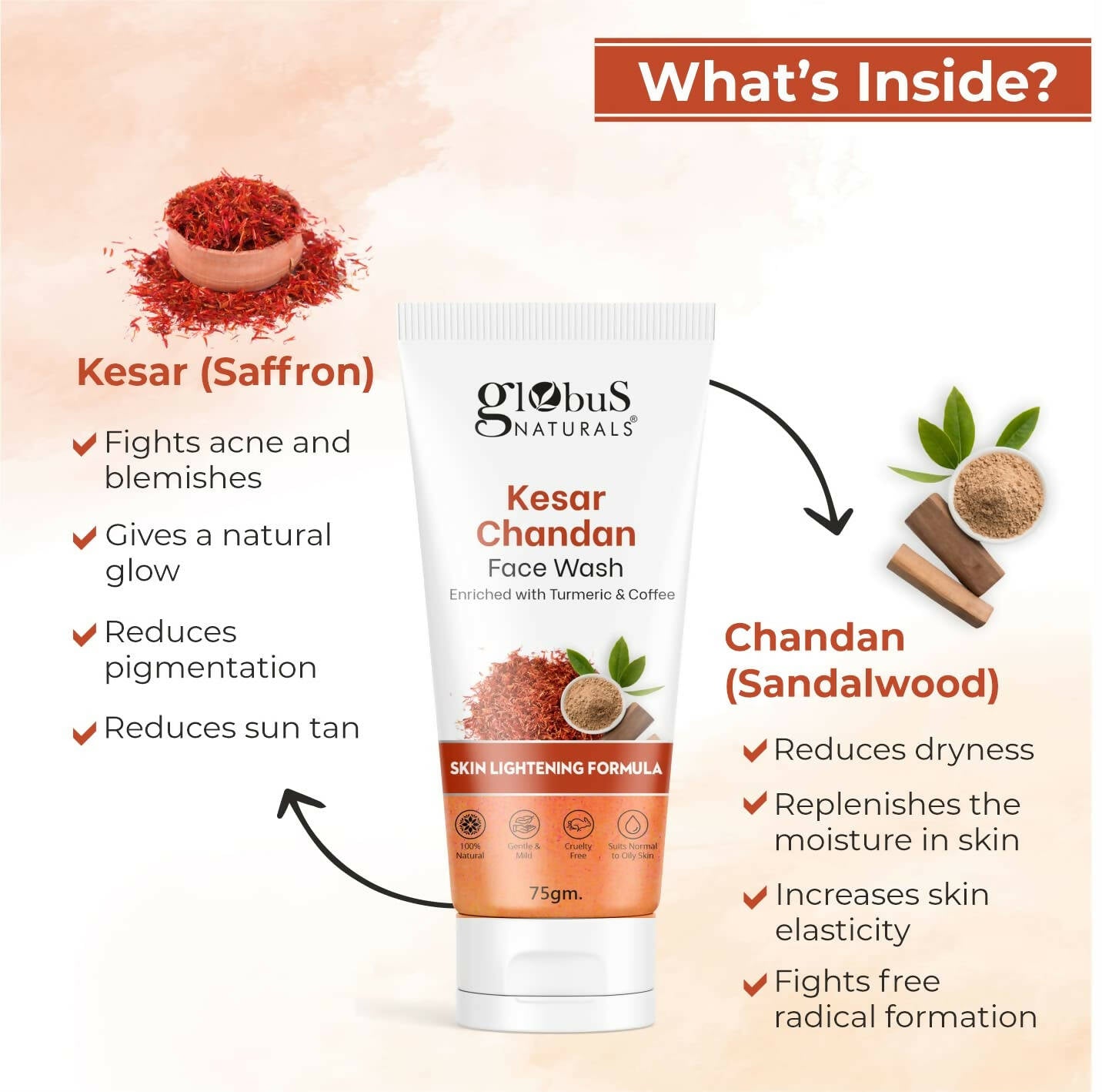 Globus Naturals Kesar Chandan Skin Lightening & Tan Removal Face wash - Distacart