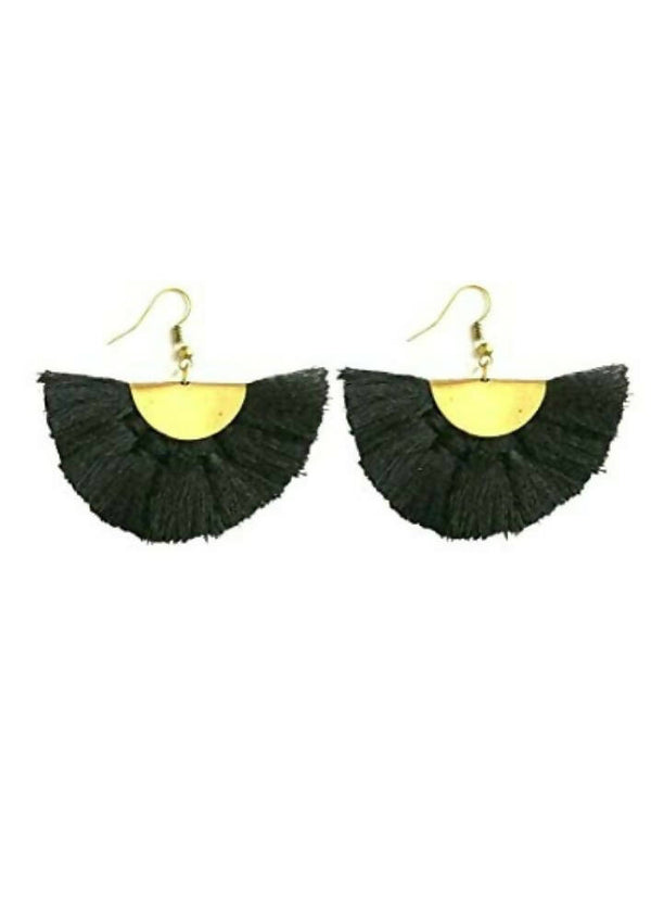 Tiaraa Alloy Tassel Earrings For Women (Black) - Distacart