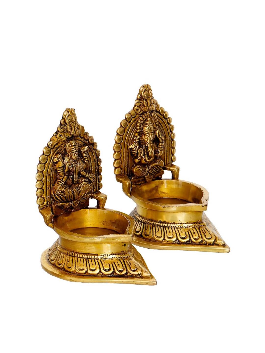 eCraftIndia Set of 2 Gold-Toned Handcrafted Brass Laxmi Ganesha Idol Deepak - Distacart