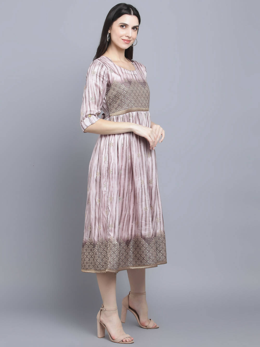 Myshka Women Grey Floral Midi Dress - Distacart